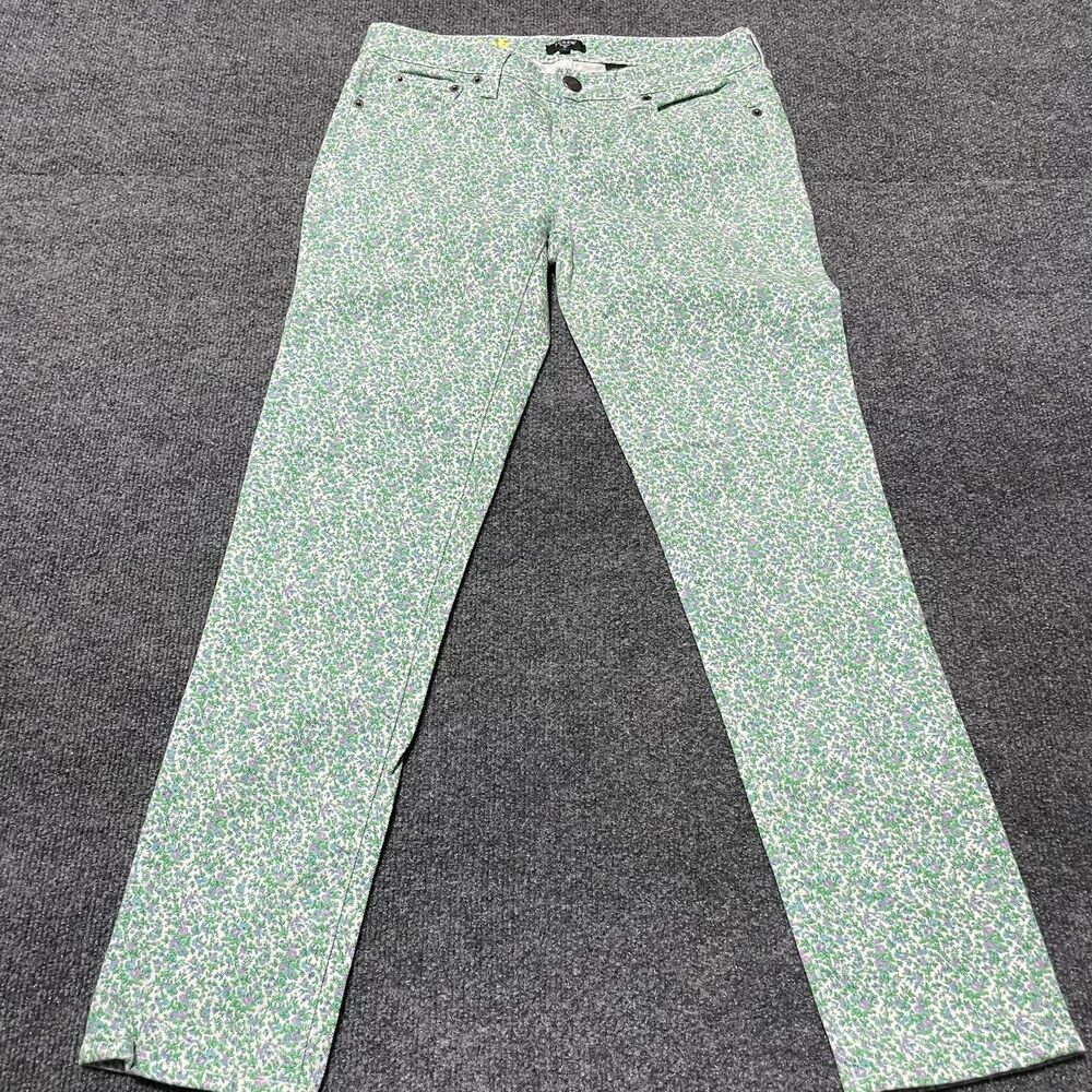 J Crew Toothpick Pants Womens 26 Green Purple Floral Print Skinny Stretch Cotton